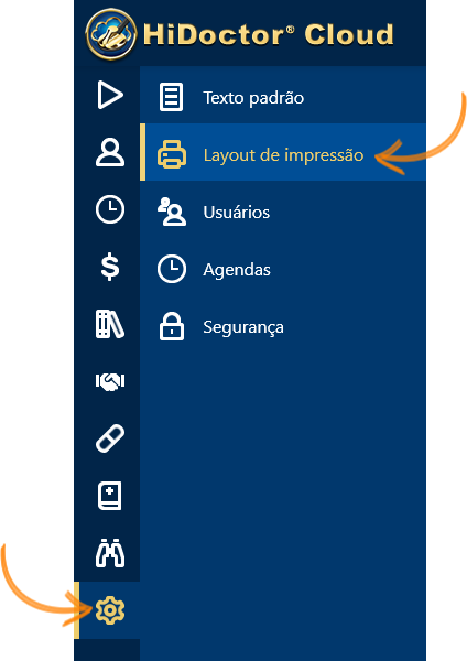 Menu Configurações > Layout de impressão